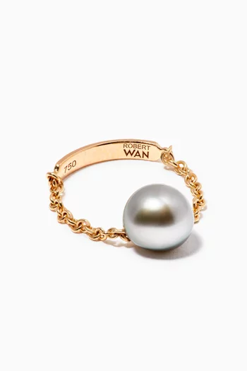 Links of Love Pearl Chain Ring in 18kt Yellow Gold