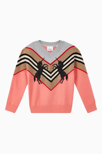 Icon Stripe & Unicorn Technical Wool Sweater  