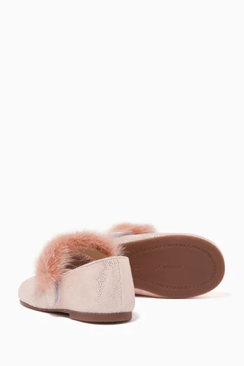 Fur Ballerinas in Metallic Leather    