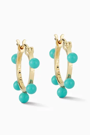 Small Turquoise Dot Hoops in 14kt Yellow Gold     