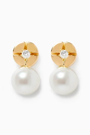 Diamond Stud Earrings with Pearls in 18kt Yellow Gold     