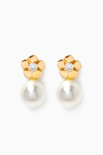 Pearl Diamond Stud Earrings in 18kt Yellow Gold    