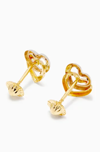 Double Heart Stud Earrings in 18kt Gold    