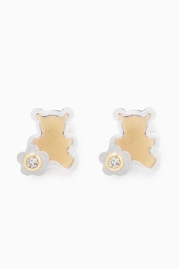 Bear 3D Diamond Earrings in 18kt Gold         