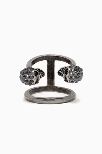 Twin Skull Double Ring in Plated Brass