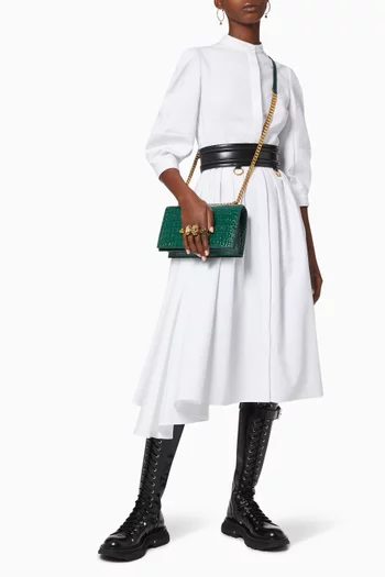 Small Jewelled Satchel in Croc-Embossed Calfskin