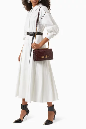 Jewelled Satchel in Croc-embossed Leather