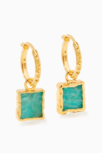 Mini Amazonite Pyramid Charm Hoop Earrings in 18kt Gold-Plated Brass   