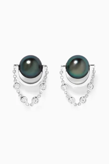 Entrelace Pearl Earrings with Diamonds in 18kt White Gold       