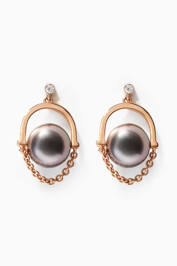 Entrelace Pearl Earrings with Diamonds in 18kt Rose Gold