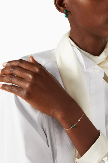 Malachite & Diamond Dot Chain Bracelet in 14kt Yellow Gold      