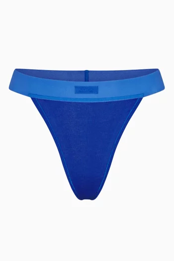 Ribbed Logo Thong in Stretch-cotton