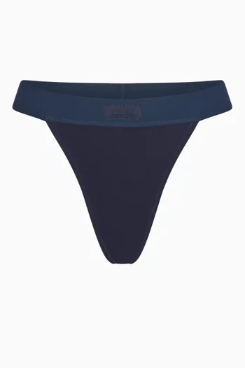 Ribbed Logo Thong in Stretch-cotton