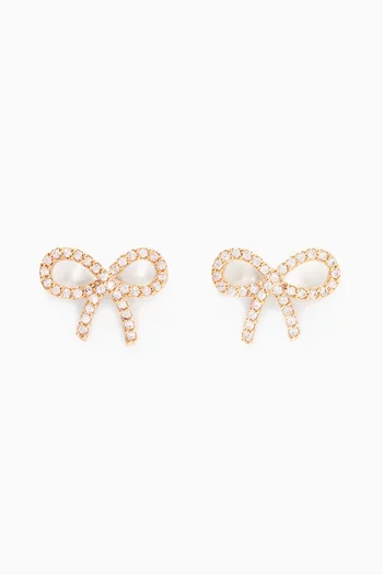 Bow Pave Cubic Zirconia Studs in Gold Plating   