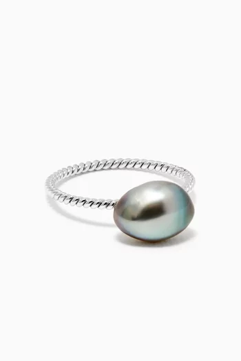 Pearl Twisted Ring in 18kt White Gold        