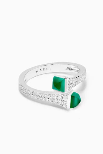 Cleo Diamond Wrap Ring with Green Agate in 18kt White Gold