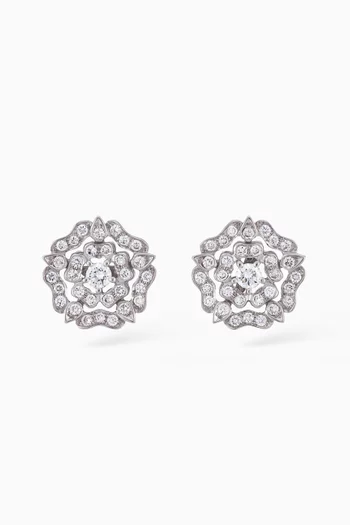 Tudor Rose Diamond Earrings in 18kt White Gold   
