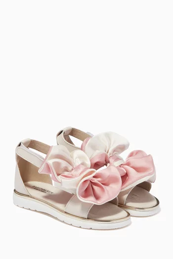 Satin Bow Sandals in Leather  