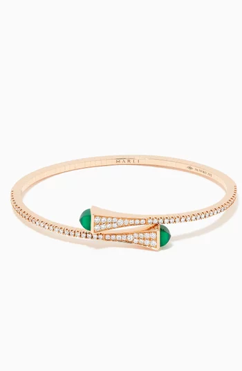 Cleo Diamond Slim Slip-on Bracelet with Green Agate in 18kt Rose Gold        