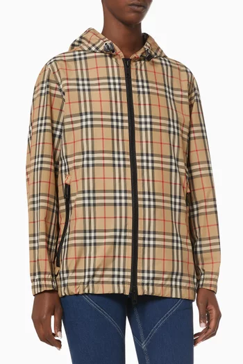 Vintage Check Hooded Jacket in Recycled Nylon  
