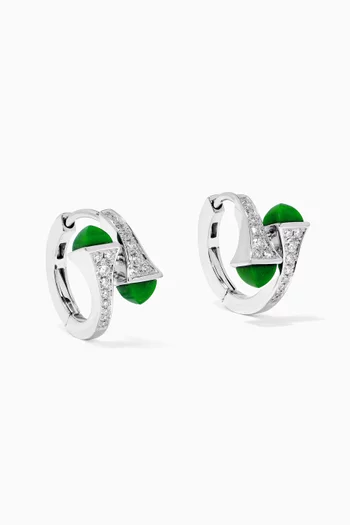 Cleo Diamond & Green Agate Huggies in 18kt White Gold 