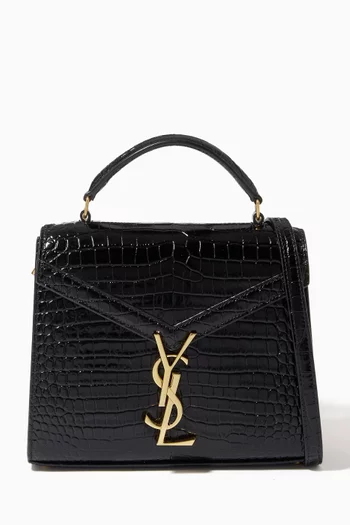 Mini Cassandra Top Handle Bag in Croc-embossed Shiny Leather