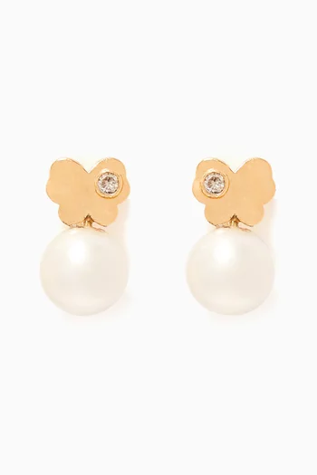 Butterfly Diamond Earrings with Pearls in 18kt Yellow Gold  