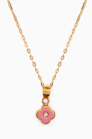 Clover Enamel Pendant with Diamond in 18kt Yellow Gold        