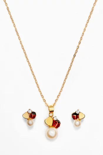 Ladybird Diamond Set with Pearls in 18kt Yellow Gold      