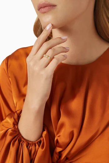 خاتم سلاسل مرصع بثلاث ماسات ذهب أصفر عيار 18