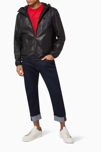 Essential Capsule Collection Hooded Zip-up Jacket in Leather