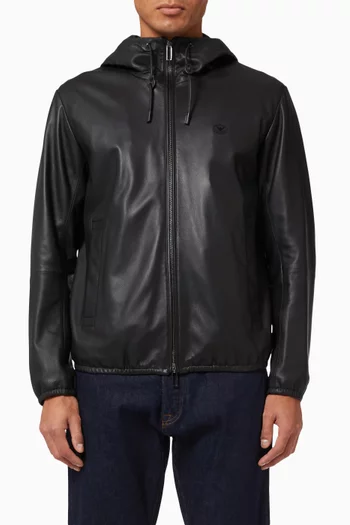 Essential Capsule Collection Hooded Zip-up Jacket in Leather