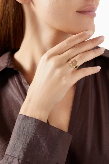 Amulet Hexagon Pillar Cabochon & Diamond Pinky Ring in 18kt Gold