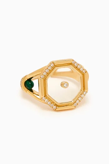 Amulet Hexagon Pillar Cabochon & Diamond Pinky Ring in 18kt Gold