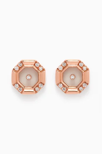 Mini Hexagon Mother of Pearl & Diamond Studs in 18kt Rose Gold