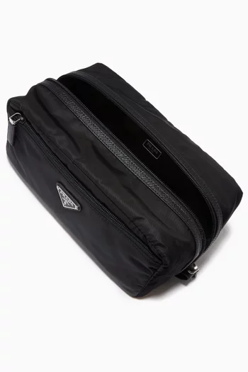 Triangle Logo Travel Pouch in Re-Nylon & Saffiano Leather    