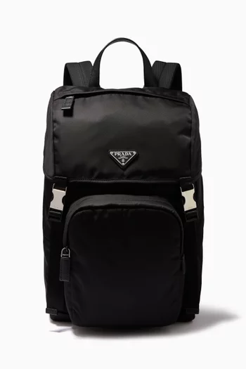 Triangle Logo Backpack in Nylon & Saffiano Leather  