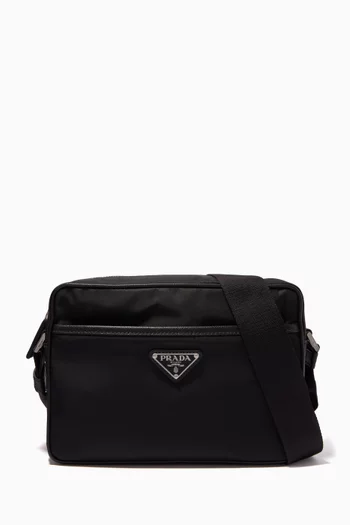 Triangle Logo Shoulder Bag in Re-Nylon & Saffiano Leather      