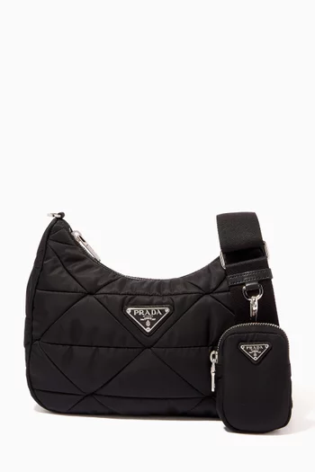 Triangle Logo Shoulder Bag in Quilted Padded Nylon