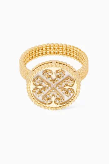 Lace Ring with Diamonds & Mother of Pearl in 18kt Yellow Gold