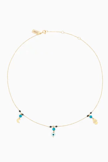 Charm Choker Necklace with Turquoise in 18kt Yellow Gold