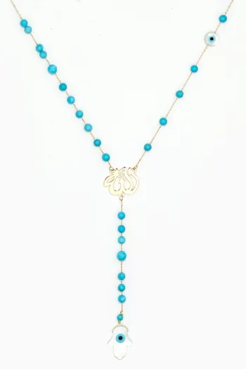 "Allah" Y Necklace with Turquoise in 18kt Yellow Gold   