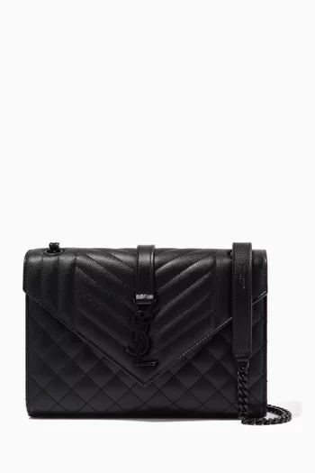 Medium Envelope Shoulder Bag in Mix Matelassé Grain de Poudre Embossed Leather   