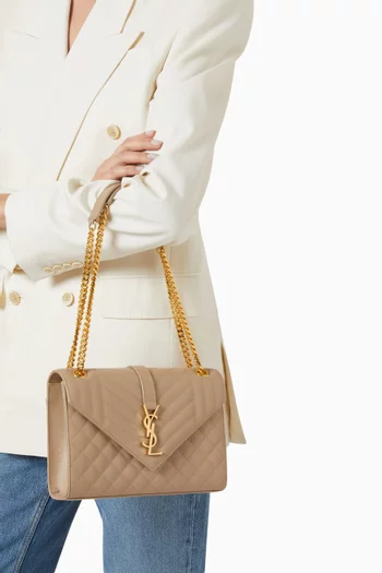Medium Envelope Quilted Crossbody Bag in Grain de Poudre Leather