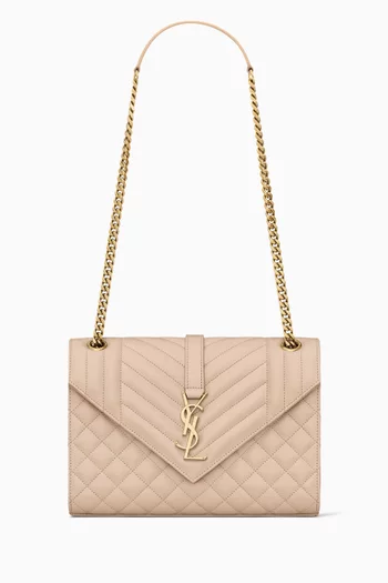 Medium Envelope Quilted Crossbody Bag in Grain de Poudre Leather