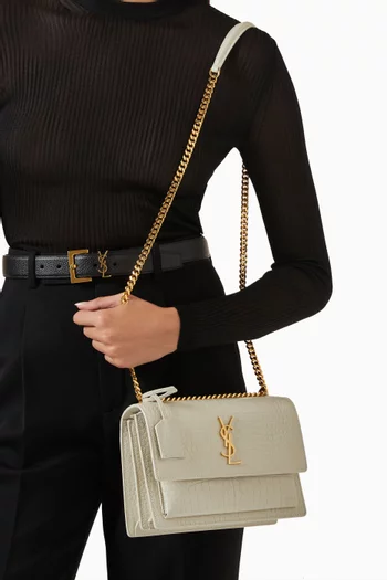 Medium Sunset Bag in Croc-embossed Shiny Leather