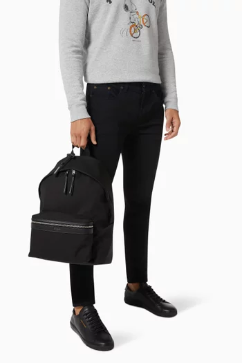 City Backpack in Nylon Canvas & Leather