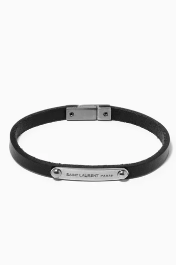 SAINT LAURENT ID Plaque Bracelet in Smooth Leather 