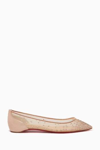 Follies Strass Flats in Mesh & Lamé Suede