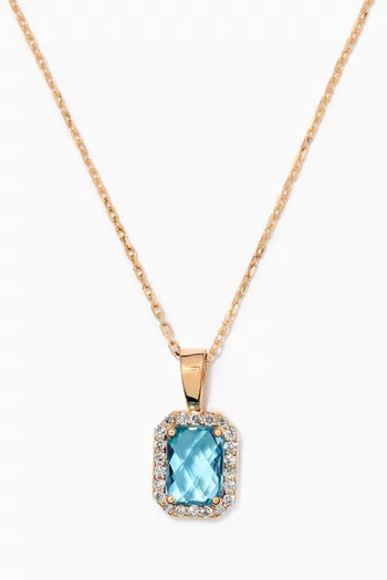 Emerald Cut Blue Topaz Necklace with Diamonds in 18kt Yellow Gold   